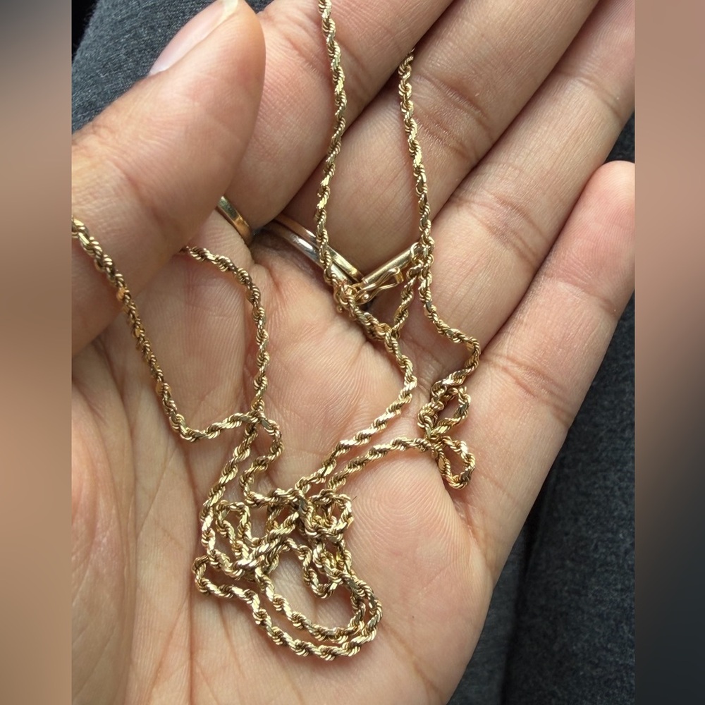 Solid 14k Gold Rope Necklace 24”